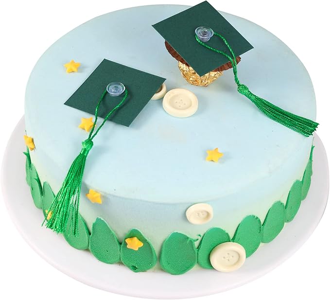 Gyufise 36Pcs Graduation Decorations 2026 Graduation Cap Cupcake Toppers Chocolate Decorations Mini Grad Cap Decor with Tassel Adhesive Dots for Class of 2026 Congrats Grad Green