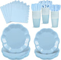 175 Pcs Light Blue Plates and Napkins Set, 25 Guest Blue Supplies Include Scalloped Easter Plates Napkin Cup Forks Knives Disposable Plastic Cutlery for Wedding Boy Baby Shower Birthday Banquet
