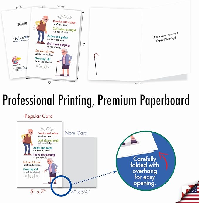 NobleWorks - Humorous Birthday Greeting Card with 5 x 7 Inch Envelope (1 Card) Bday Creaks and Aches C2390BDG