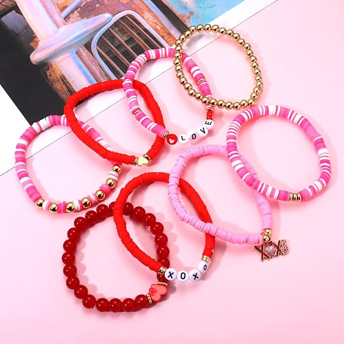Surfer Heishi Bracelets for Women Stackable Rainbow Vinyl Disc Clay Beaded Stretch Bracelets Elastic Layering Friendship Bracelets Boho Summer Beach Jewelry