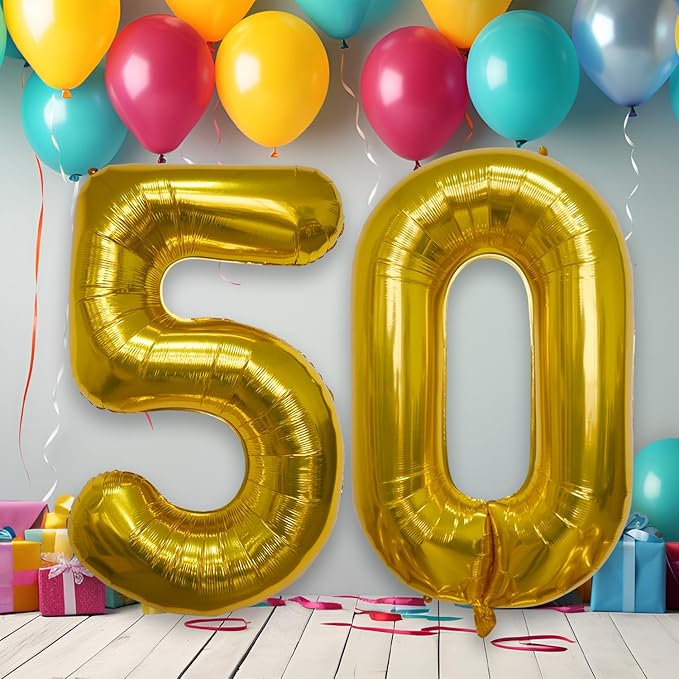 40 Inch Large Gold Number Celebration and Decoration Balloon for Birthday Parties, Graduations, Anniversaries, Weddings, Photo Shoots, Special Events - Helium Foil Mylar (Gold Number 50)