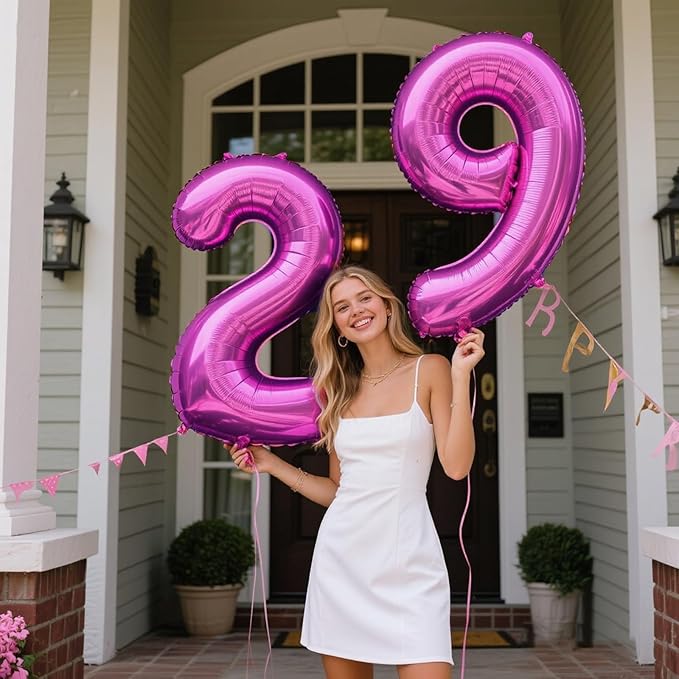 40 Inch Large 29 Balloon Numbers Rose Purple Big Foil Number Balloons Giant Helium Happy Birthday Party Decorations for Man and Women, Huge Mylar Anniversary Party Supplies