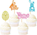 Ercadio 24Pcs Happy Easter Cupcake Toppers Glitter Bunny Easter Eggs On Easter Good Luck Cupcake Picks for Happy Easter Cupcake Decors Easter Baby Shower Birthday Wedding Party Supplies