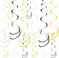 Colorful Ceiling Swirl Foil Decorations Hanging Plastic Streamer Themed Swirl Party for Halloween Graduation Celebration, Pack of 28 (Gold, Black and Sliver)