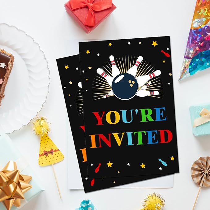 Soiceu Bowling Birthday Invitations Let's Strike Up Some Fun Bowling Invites with Envelopes Set of 20 Birthday Party Invitations