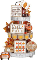 14 Pcs Thanksgiving Tiered Tray Decorations Set Thanksgiving Pumpkin Maple Tiered Tray Decorations Set Rustic Farmhouse Pumpkin Truck Spice Blocks Autumn Wooden Sign for Winter Christmas