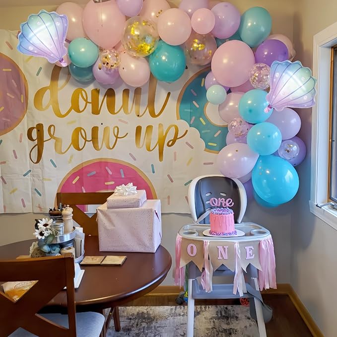 Mermaid Balloons, Pastel Pale Pink Light Purple Lilac Teal Pearl White Balloons with Seashell Foil Balloon Confetti Balloon for Girls Kid Sea Birthday Party Ocean Under The Sea Baby Shower Decorations