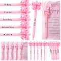 50 Set Baby Shower Party Gift Pen Favors for Guests Include 50 Pink Blue Bow Ballpoint Pens 50 Baby Shower Thank You Cards with Opp Bags for Gender Reveal Party Prizes Souvenirs(Girl)