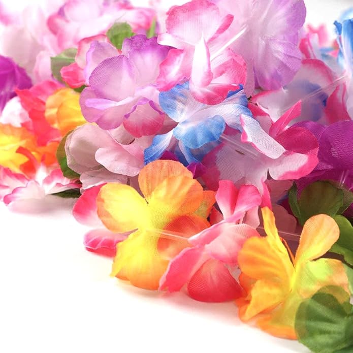 32pcs Hawaiian Leis Party Decorations, Necklace Flowers Bracelets Headband, Tropical Hawaiian Party Night Bar Vacation