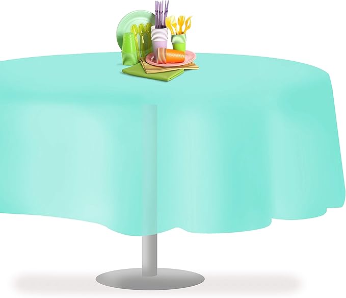 Grandipity 12 Pack Premium Disposable Plastic Tablecloth 84" Inch Decorative Round Table Cover - Aqua
