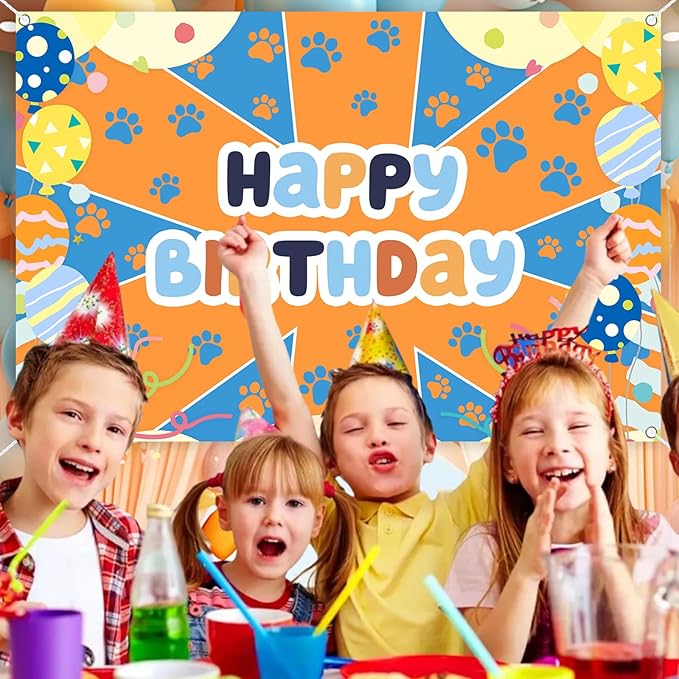 5x3ft Blue Dog Theme Backdrop Cartoon Photography Background Kids Boys Birthday Party Decorations Photo Booth Banner Props