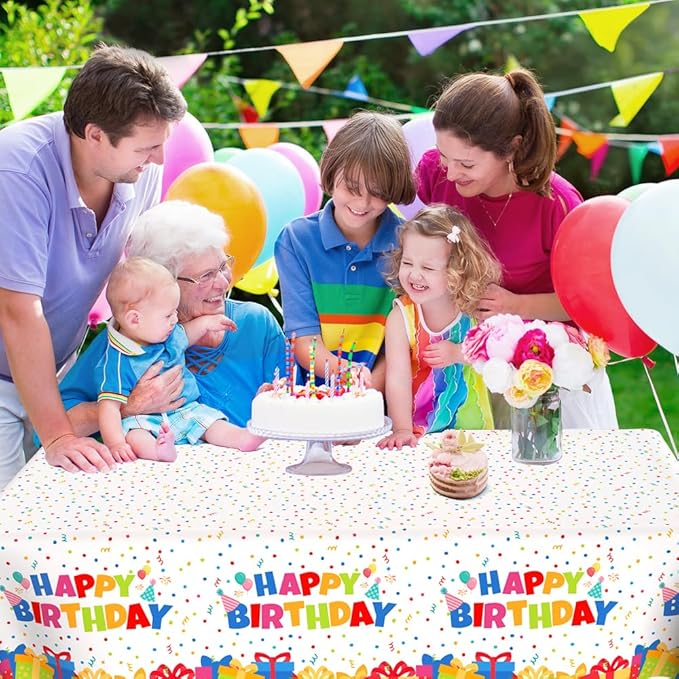 Birthday Tablecloth, 2 PCS Birthday Table Cloths 54'' x 108'' Disposable Birthdays Table Cover Waterproof Plastic TableCloth Rectangle Party Tablecloths for Kid’s Happy Birthdays Party Decorations