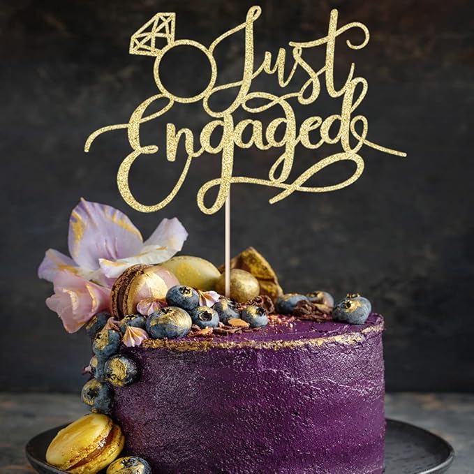 Just Engaged Cake Topper for Engagement Party Decorations, Engaged Ring Sign,We're Engaged Cake Toppers (gold)