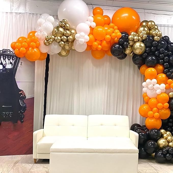 Black and Orange Balloon Arch Kit, 100pcs Orange and Black Balloon Arch Kit with Different Sizes 18/12/10/5 inch Latex Balloons for Halloween Anniversary Construction Theme Birthday Party Decorations