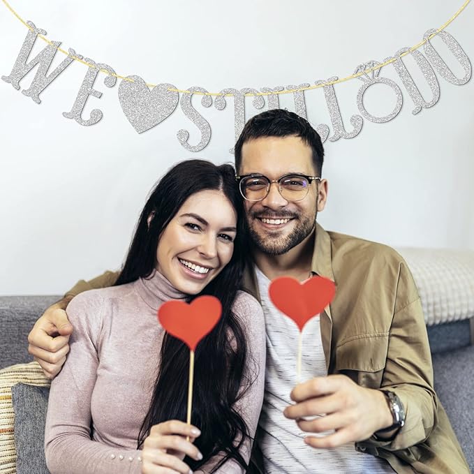 We Still Do Banner for Wedding Anniversary Party Decorations Sign Photo Prop (Silver Glitter)