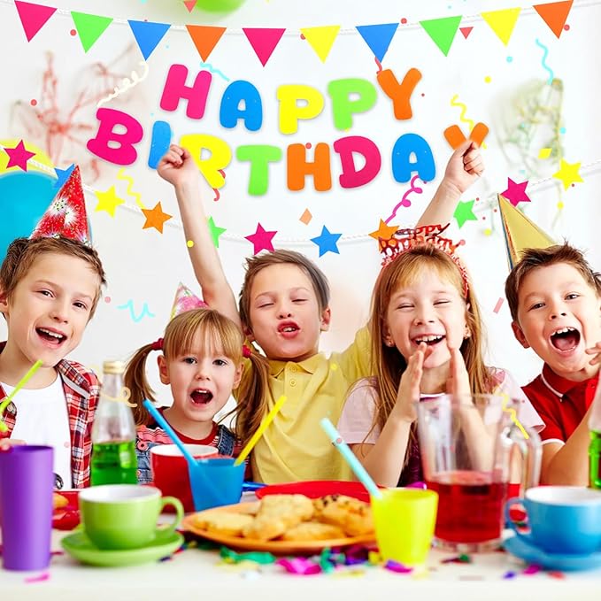 CIEHER Felt Happy Birthday Banner for Birthday Party Favors - Colorful Bunting, Star & Letter Decor for Birthday Parties