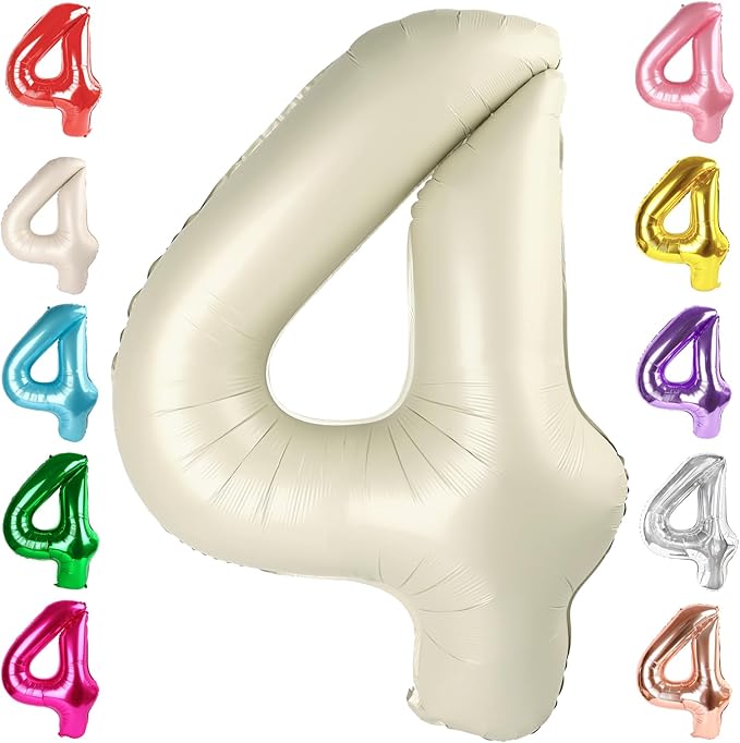 40 Inch Large Numbers Balloon, 4 Cream White Ballon for 4th 14 40 44 Birthday Party, Balloon 4 Number for Graduations Wedding Supplies