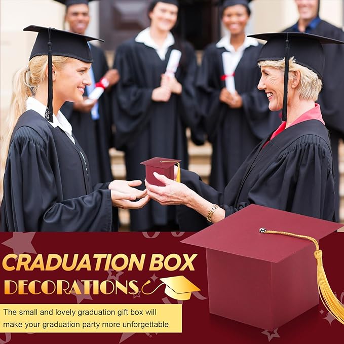 TaoBary 12 Pieces Graduation Candy Box Graduation Decorations Party Gift Boxes Graduate Cap Box Candy Chocolate Cookie Supplies for Ceremony Party(Maroon)