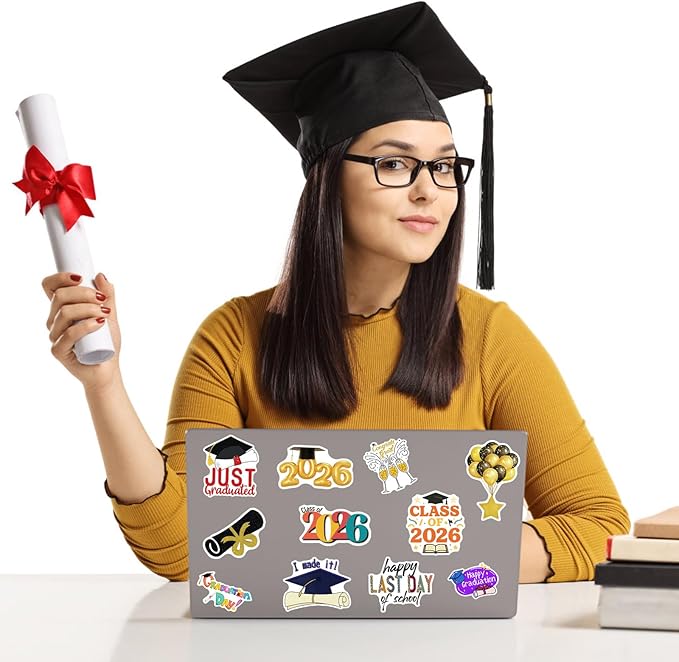 100 Pcs Graduation Stickers 2026, College Stickers, Class of 2026 Stickers for Graduation Decorations, Graduation Party Decorations 2026, Waterproof Vinyl Stickers for Water Bottle, Laptop, Skateboard