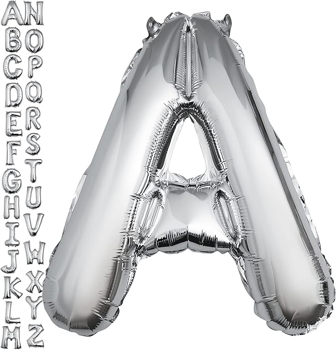 40 inch Silver Letter A Balloon, Big Size Alphabet Foil Mylar Helium Balloons for Birthday Party Celebration Wedding Anniversary Baby Shower Decorations Supplies Alphabet A
