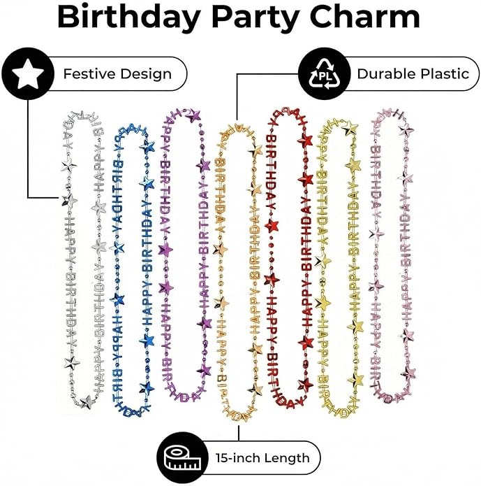 8 Pieces Colorful Happy Birthday Bead Necklaces, Vibrant Party Favors for Famlies Kids Adults, Perfect Birthday Decor Gifts Party Supplies