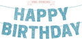 Pre-strung Happy Birthday Banner - No DIY - Light Blue Glitter Happy Birthday Party Banner for Boys & Girls - Pre-strung on 8 ft Strands - Blue Bday Party Decorations & Decor. Did We Mention No DIY