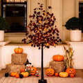 6ft Black Maple Halloween Tree with LED Skull Lights & Spiders, 160 Bulbs, Dimmable Timer, 16ft Cord, Indoor & Outdoor Decor