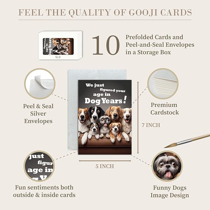 Gooji 5x7 Dogs Birthday Cards Bulk 10 Pack, Funny Humorous Cute Cards for Wife Husband Teenage Young Boy Girl Men Women Adult, Corgi Chihuahua Bulldog Pawthers Golden