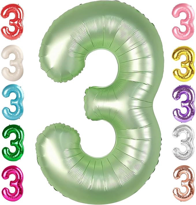 Numbers Balloon 3, 40 Inch Large Olive Green Balloon for Three Year Old Birthday Decor, 3 13 30 31 Birthday Party Decorations for Wedding Supplies