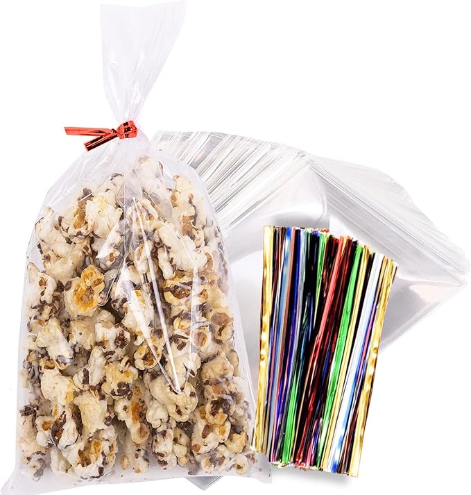 TATTI 200 Pack Clear Cellophane Bags for Favors - Transparent Goodie Bags, 4x9 Inch, Clear, Plastic, Resealable, OPP Material, Twist Tie Closure