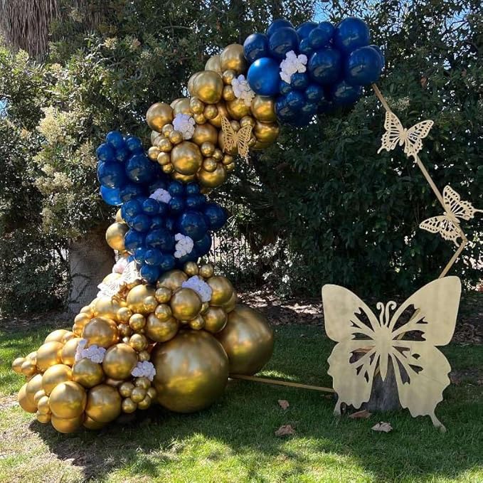Navy Blue Balloon Arch Garland Kit 153pcs with Star, 22 18 12 10 5in Different Size Navy Blue Metallic Gold Latex Balloons Arch Kit for Graduation Birthday Anniversary Party Decorations