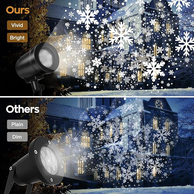 Snowflake Projector Lights Outdoor Waterproof, Snow Holiday Projector Lights, 360°Roating LED Snowflake Light, Snowflake Decoration for House, Yard, Wall, Outside and Indoors