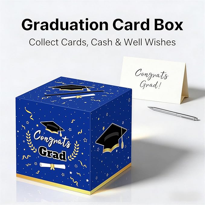Graduation Decorations 2026 Blue Graduation Card Box Graduation Party Decorations,Graduation Box,Congrats Grad Gifts for 2026 Graduation Party Supplies Favors