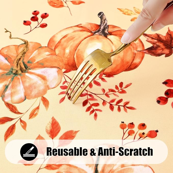 Smiry 2 Pack Rectangle Thanksgiving Table Cloth, Waterproof Elastic Fitted Tablecloths, Washable Polyester Rectangular Patio Table Cover for Autumn Harvest Parties (Pumpkin Leaf, 30"x72")