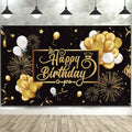 Blulu Happy Birthday Banner Sign Poster Large Fabric Glitter Balloon Fireworks Sign Photo Backdrop Background for Birthday Decoration Supplies, 72.8 x 43.3in (Black and Gold)