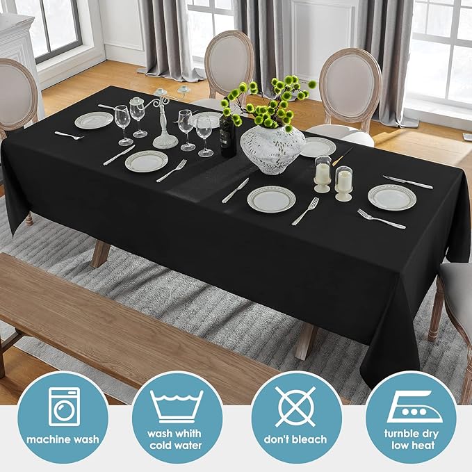 VidaFete Tablecloth 60 * 120inch 6pack Rectangle Table Cloth Polyester, Stain Wrinkle Resistant Dining Table Cover for Kitchen Dinning Party Wedding Rectangular Tabletop Buffet Decoration(Black)