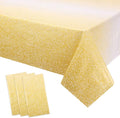 Kesfey 3 Packs Ombre Gold Plastic Tablecloth 54 x 108 Inch Gradient Pastel Gold Sequin Table Cloths Rectangle Disposable Waterproof Yellow Sprinkle Glitter Table Covers for Birthday Party Decorations