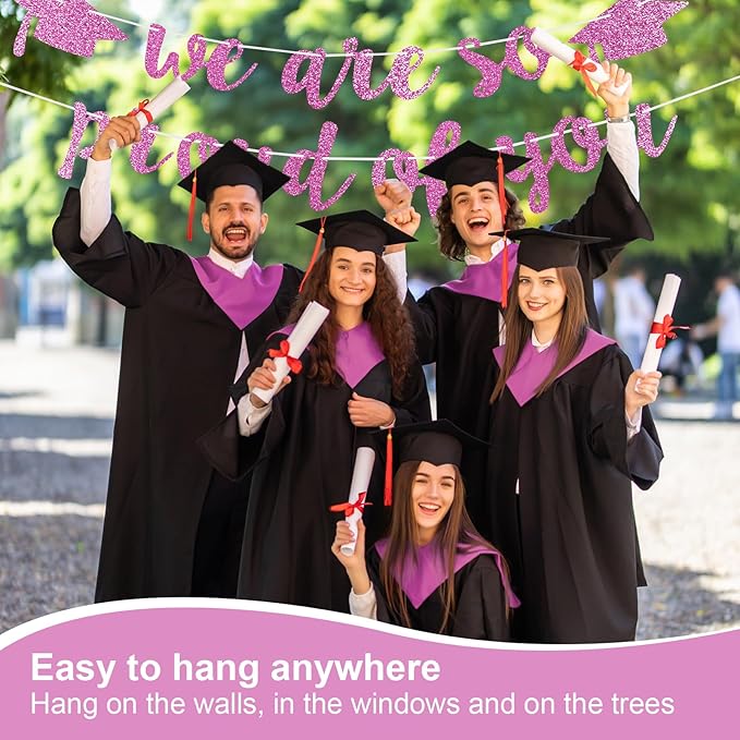 2026 Graduation Decorations Pre-Strung Blingbling We Are So Proud of You Banner Glitter Graduation Garland for Class of 2026 High School College Grad Party (Pink)