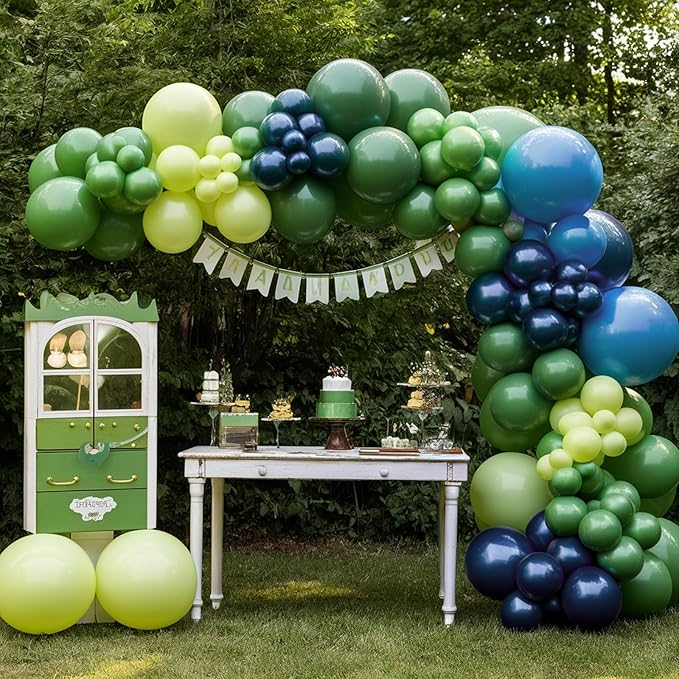 Blue and Green Balloons, 50Pcs 12 Inches Dark Green Navy Blue Metallic Dinosaur Birthday Balloons for Boys Dinosaur Birthday Party Hunting Baby Shower Wedding Graduation Decorations