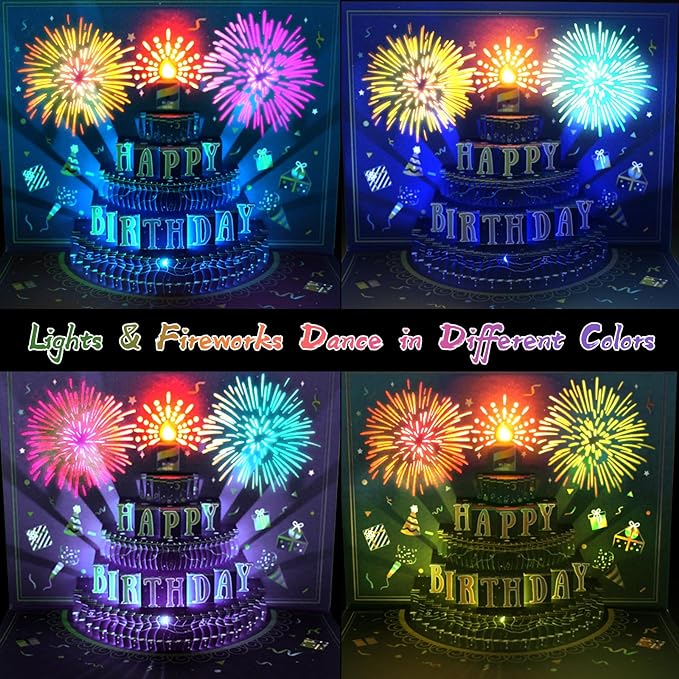 3D Pop Up Birthday Cards, Musical LED Lights Birthday Cards, Greeting Cards, Birthday Gifts for Mom Women Men Kids Child Dad Father Wife