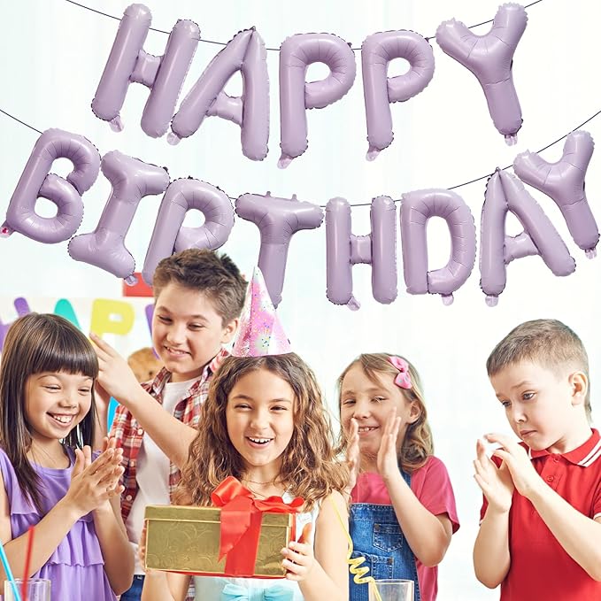 KALOR Pastel Purple Happy Birthday Balloons Banner, 16 Inch Mylar Foil Letters Balloon Sign for Birthday Party Decorations Photo Booth Backdrop