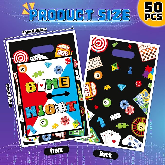 G1ngtar 50Pcs Family Game Night Party Favor Bags - Gaming On Video Game Goodie Candy Treat Gifts Waterproof Plastic Bags for Kids Birthday Party Decoration Supplies