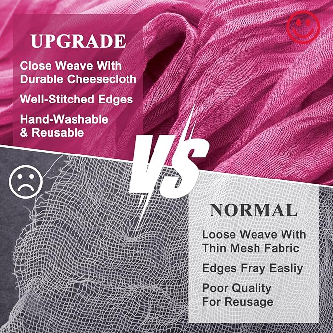 Wokceer Cheesecloth Table Runner Fuchsia 10FT Boho Gauze Cheese Cloth Table Runner for Party Long Rustic Sheer Table Runners for Baby Bridal Shower Wedding Easter Table Decor