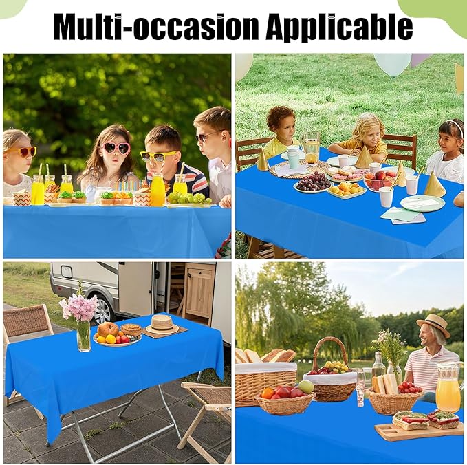 Smiry Disposable Table Cloth - 6 Pack, 54 x 108 Inch Waterproof Rectangle Tablecloths for Parties, Decorative Plastic Table Cover, Leakproof & Sturdy, Blue