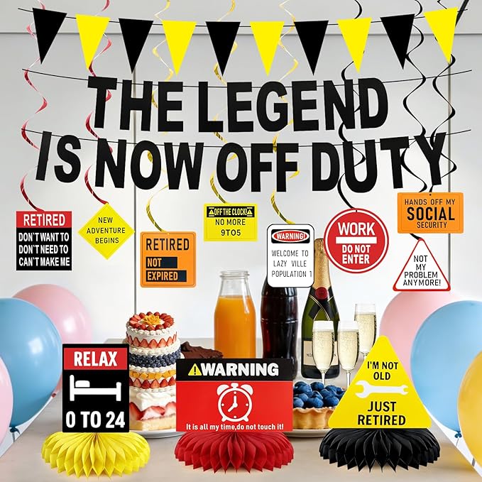 Retirement Party Decorations, Industrial Style Happy Retirement Decorations for Women & Men with Banner, Hanging Swirls and Honeycomb Centerpieces