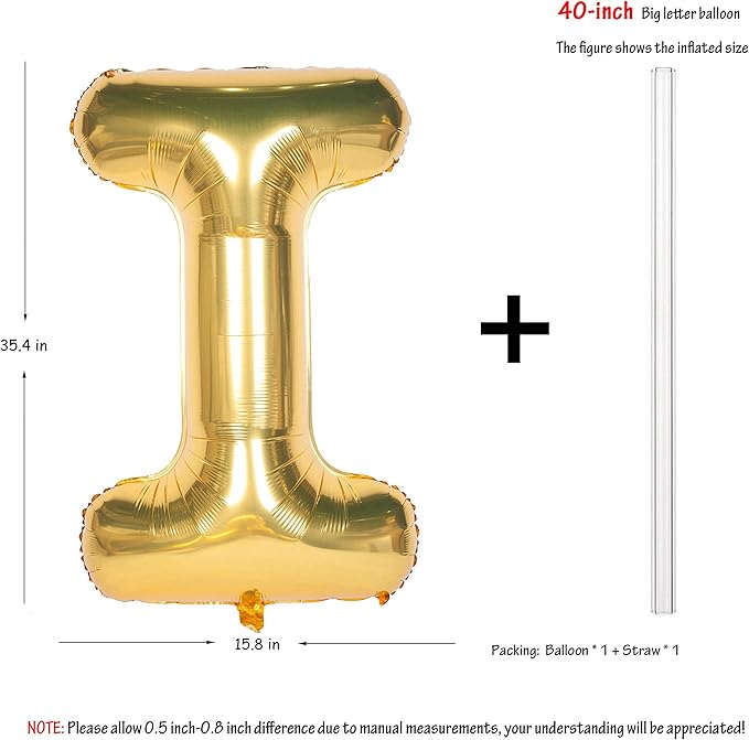 Letter Balloons 40 Inch Giant Jumbo Helium Foil Mylar for Party Decorations Gold I