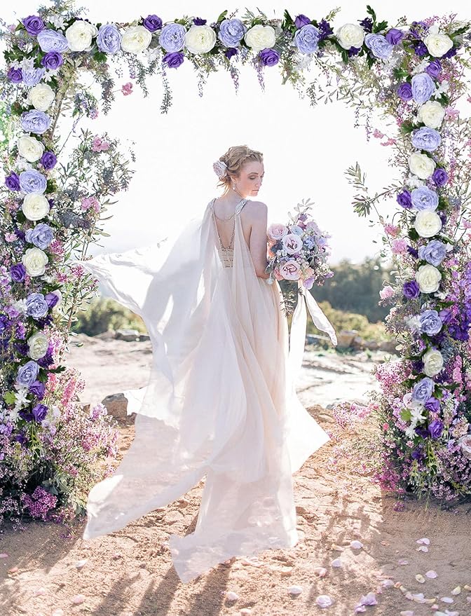 Lvydec Artificial Peony Flower Garland - 6ft Silk Peony Purple Flower Garland Arch Flower Vine for Wedding Party Table Decoration (2, Purple and White)