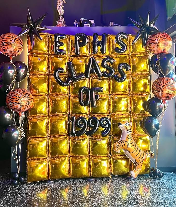 36pcs Gold and Black Square Foil Balloons Wall Backdrop with 147pcs Balloon Garland Arch Kit, Double Sided Balloons for Birthday Bridal Shower Anniversary New Year Graduation Party Decorations