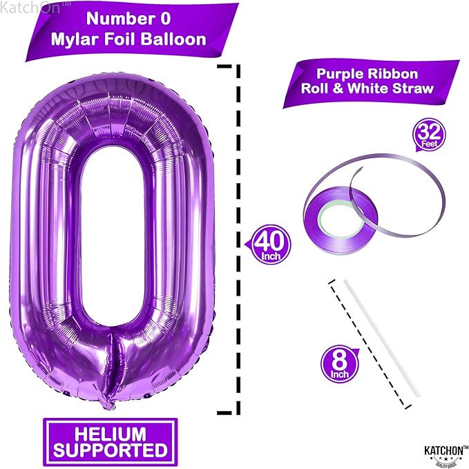 Giant, Purple 0 Number Balloons - 40 Inch | Pair 0 Digit Balloon to Other Number | Purple 0 balloon number for Birthday Party Supplies | Purple number 0 balloon for Mermaid Theme Birthday Decorations