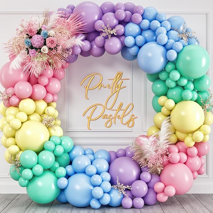 100 Pastel Balloons for Parties – 10 Inch Latex for Easter Party Decorations or Rainbow Supplies - Blue, Purple, Yellow, Green and Pink Balloons for Ice Cream, Donut, Sprinkle, Birthday